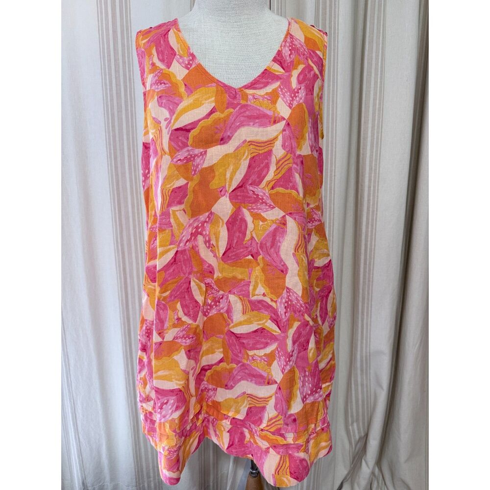 Cynthia Rowley 100% Linen Floral Shift Dress Small Pink Orange